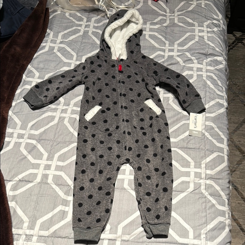 Carter's Charcoal and Black Polka Dot Footie